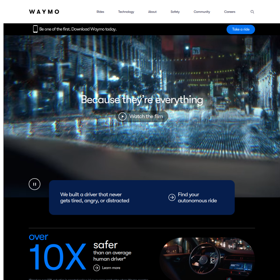 waymo.com homepage screenshot