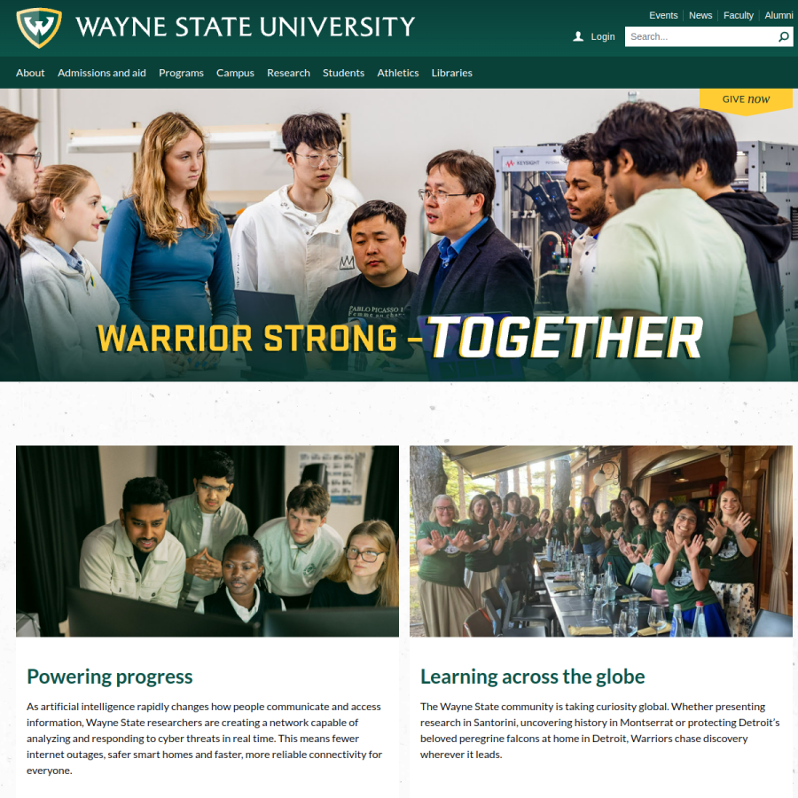 wayne.edu homepage screenshot