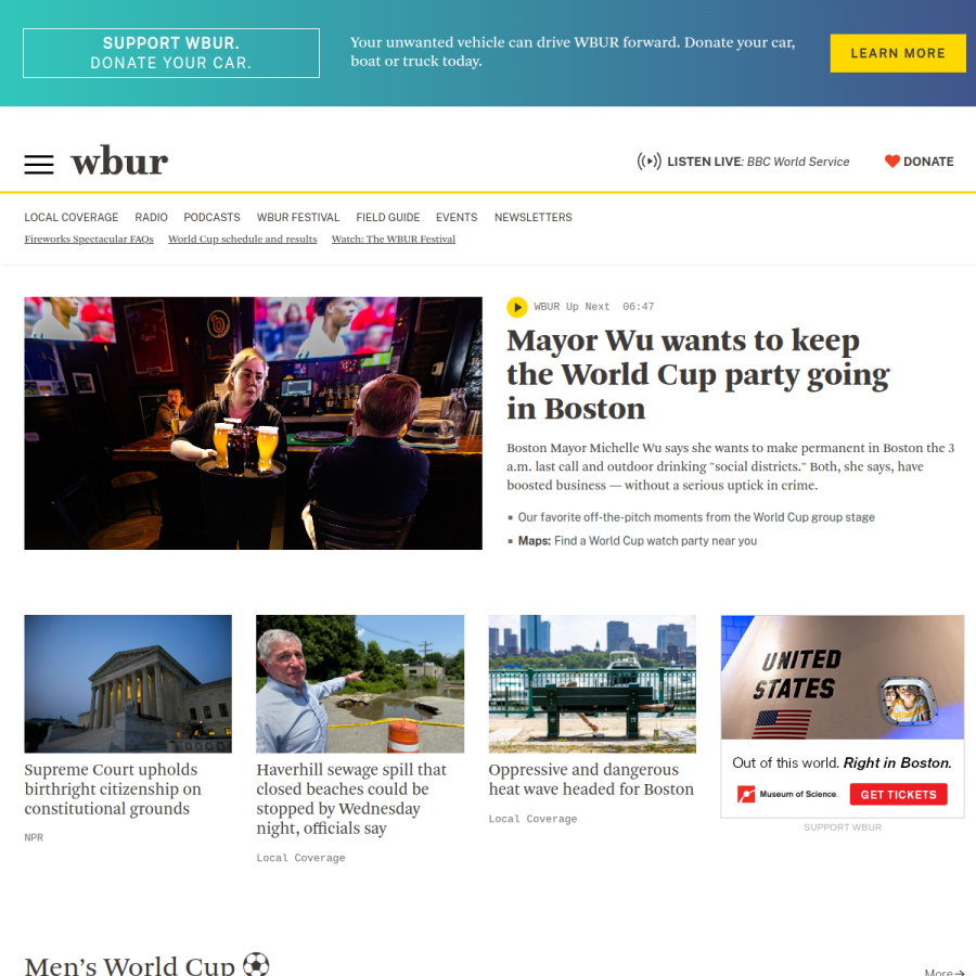 wbur.org homepage screenshot