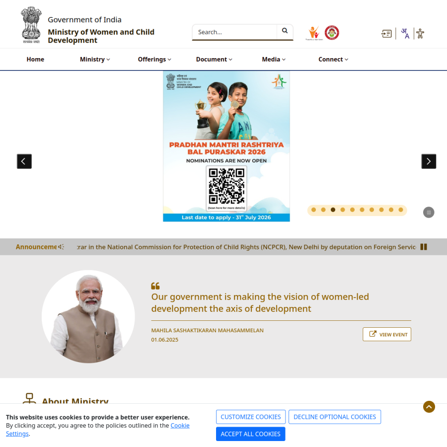 wcd.gov.in homepage screenshot