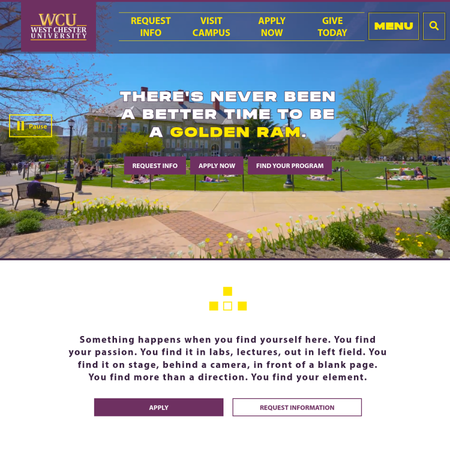 wcupa.edu homepage screenshot