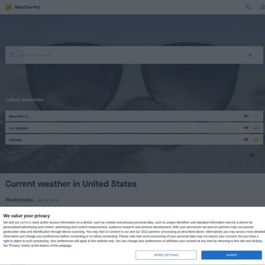 weatherpro.com homepage screenshot
