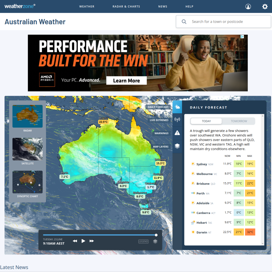 weatherzone.com.au homepage screenshot