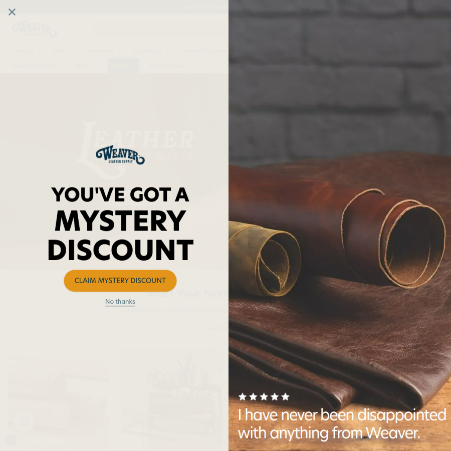 weaverleathersupply.com homepage screenshot