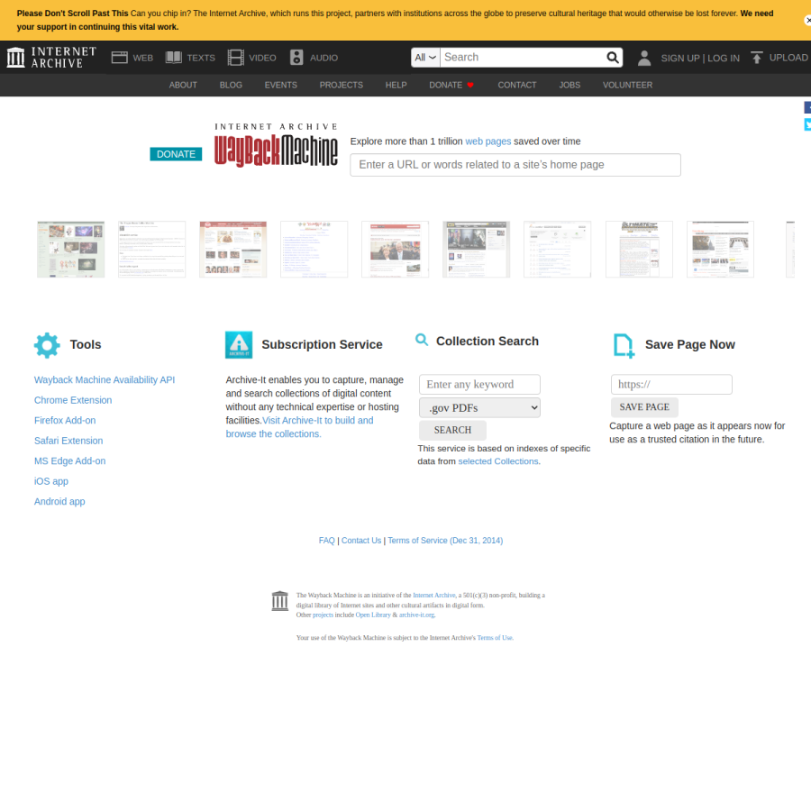 web.archive.org homepage screenshot