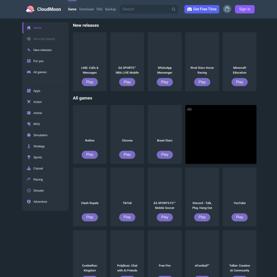 web.cloudmoonapp.com homepage screenshot