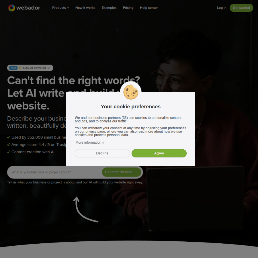 webador.com homepage screenshot