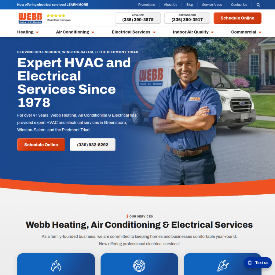 webbhvac.com homepage screenshot