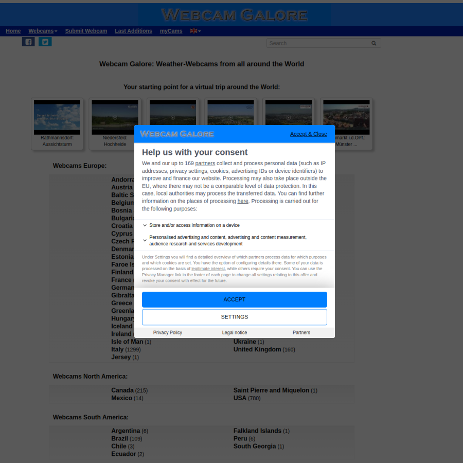 webcamgalore.com homepage screenshot