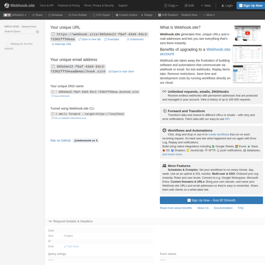 webhook.site homepage screenshot