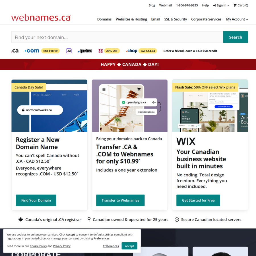 webnames.ca homepage screenshot