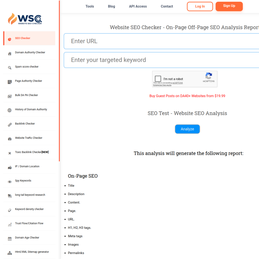 websiteseochecker.com homepage screenshot