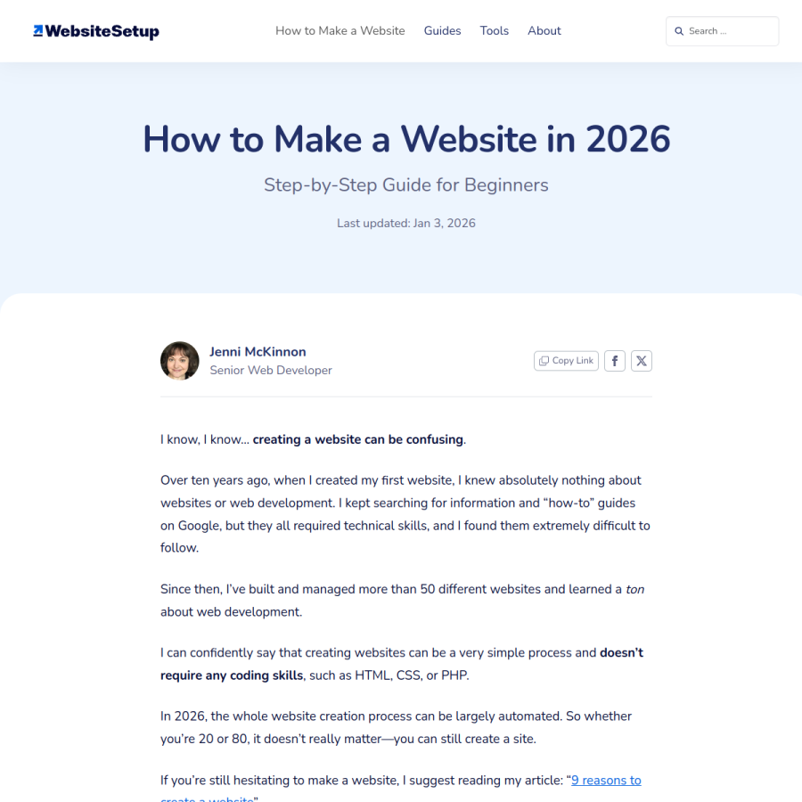websitesetup.org homepage screenshot