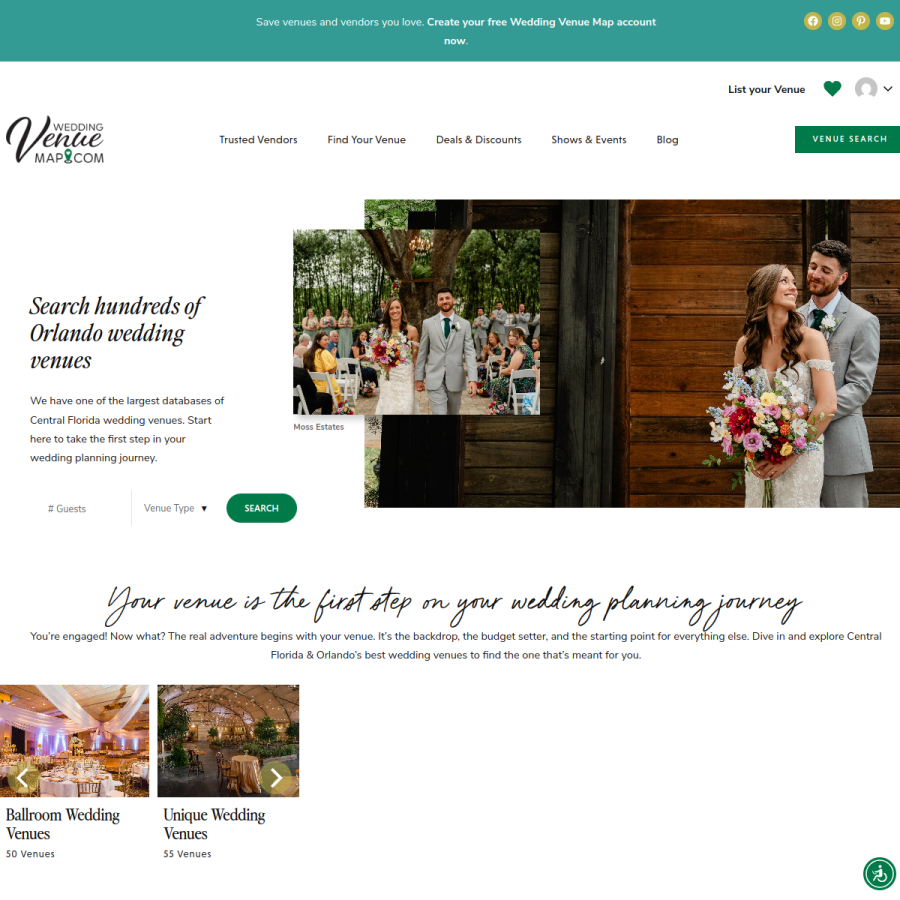 weddingvenuemap.com homepage screenshot