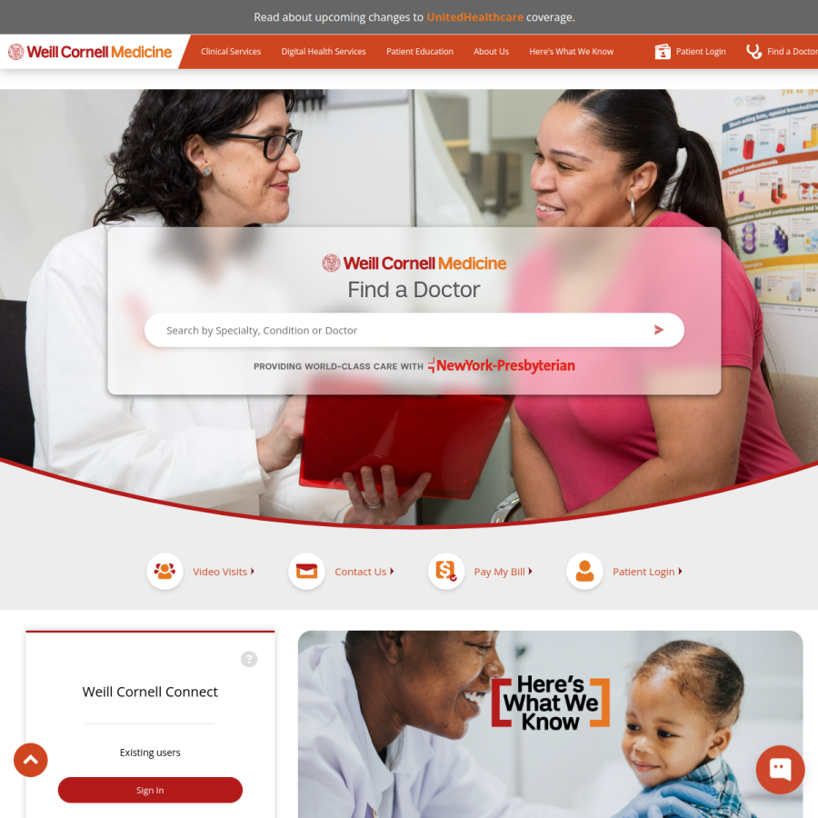 weillcornell.org homepage screenshot