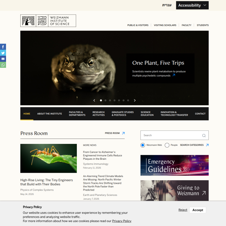 weizmann.ac.il homepage screenshot