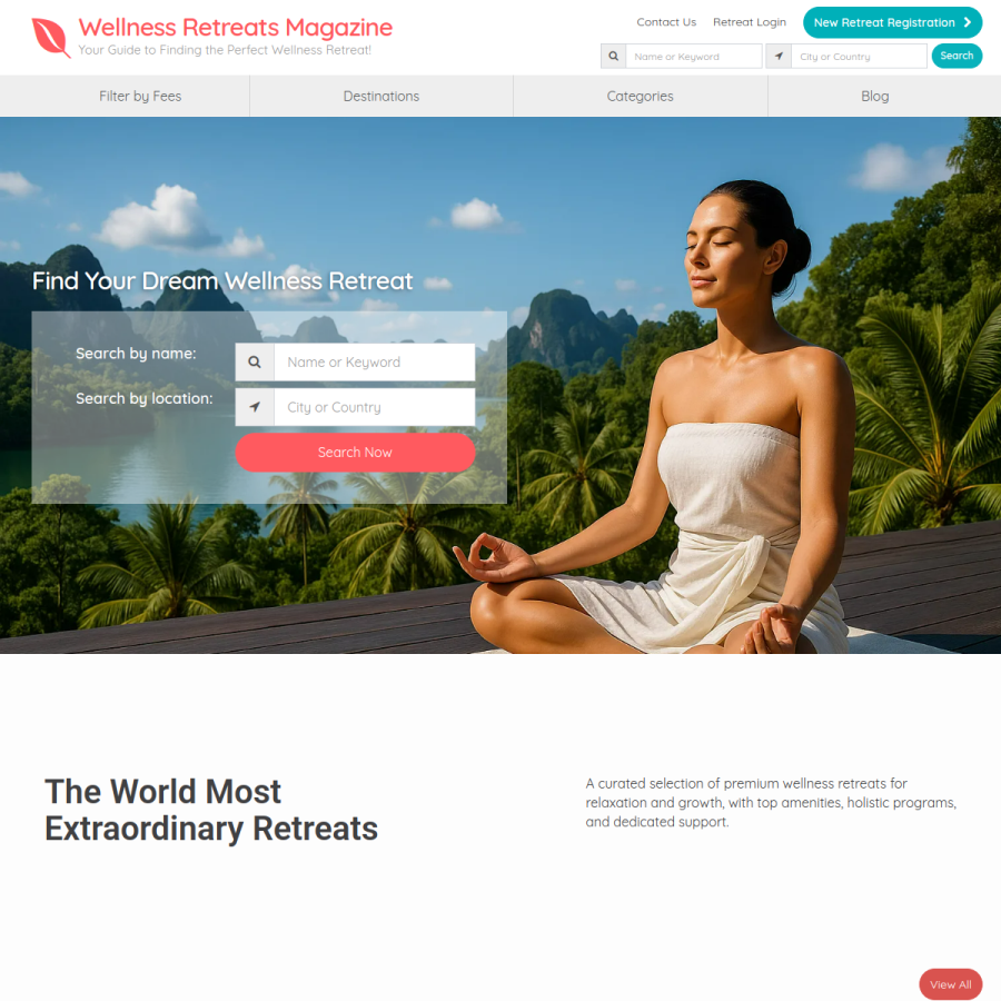 wellnessretreatsmagazine.com homepage screenshot