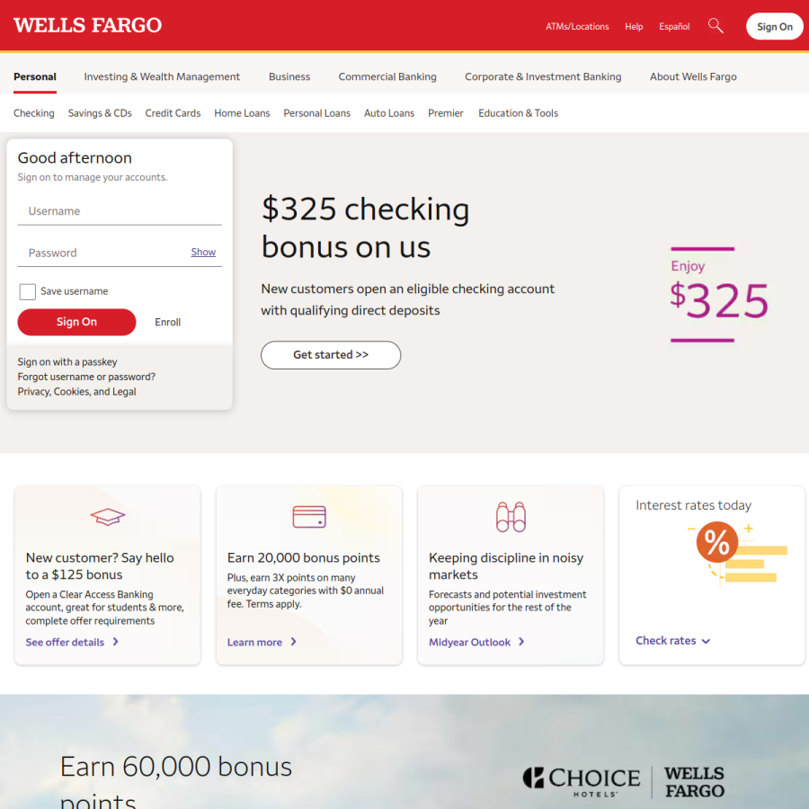 wellsfargo.com homepage screenshot