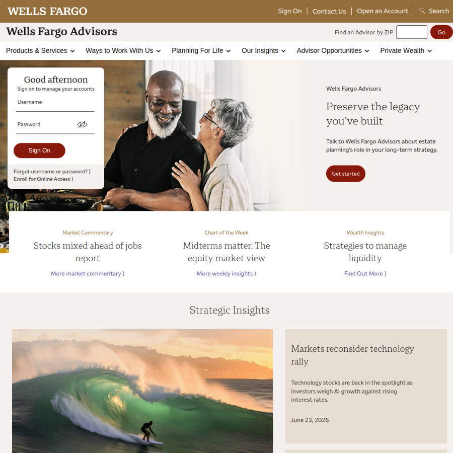wellsfargoadvisors.com homepage screenshot