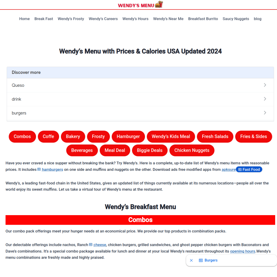 wendymenus.us homepage screenshot