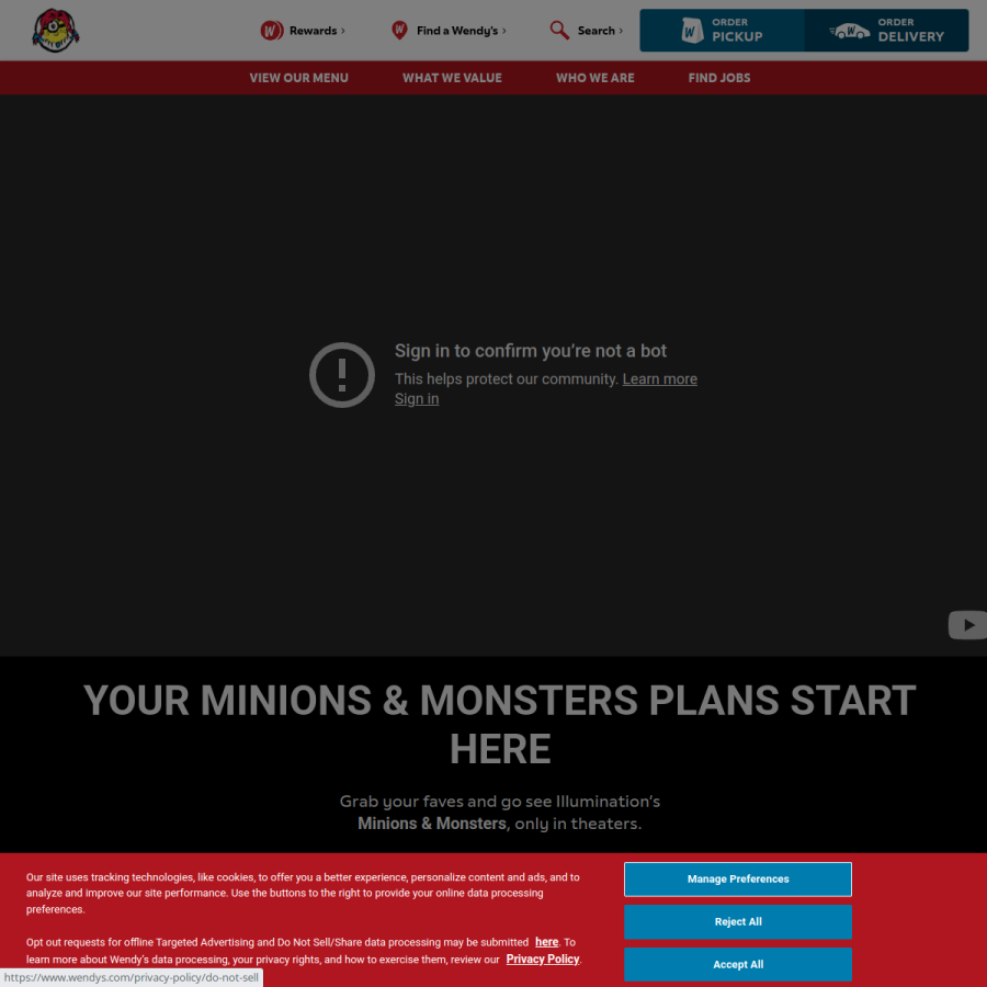 wendys.com homepage screenshot
