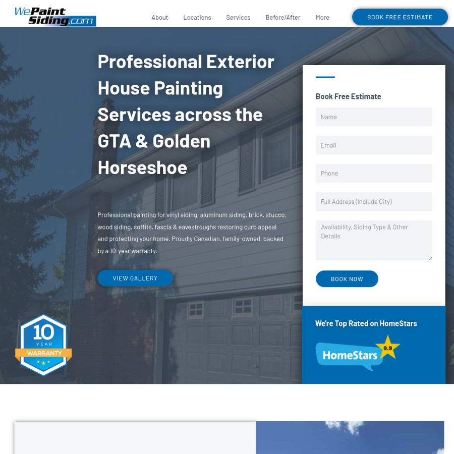 wepaintsiding.com homepage screenshot