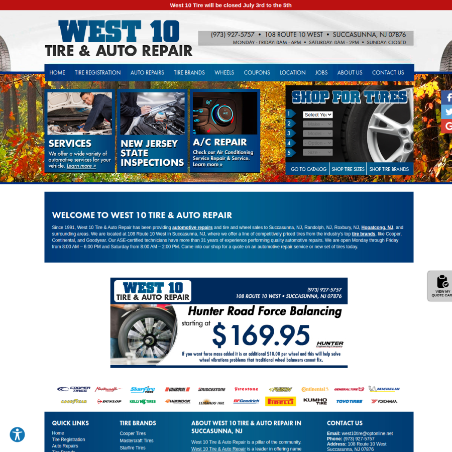 west10tire.com homepage screenshot