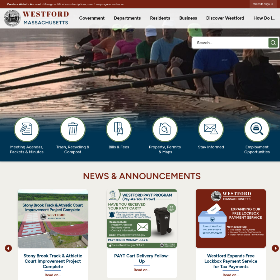 westfordma.gov homepage screenshot