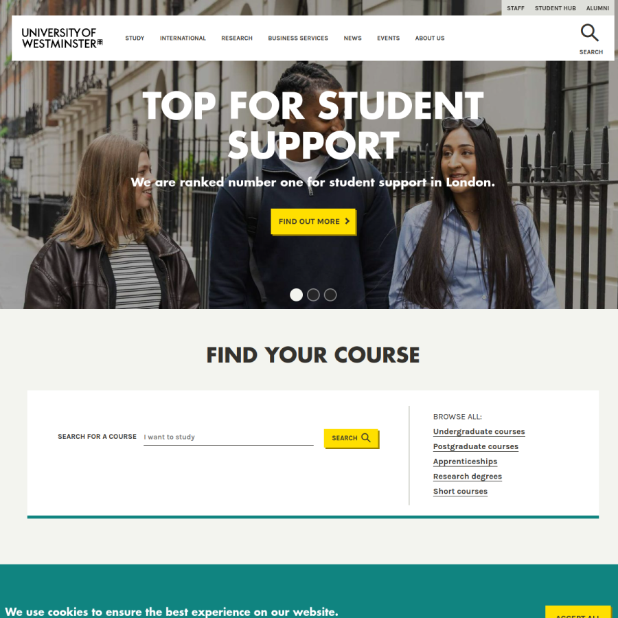 westminster.ac.uk homepage screenshot