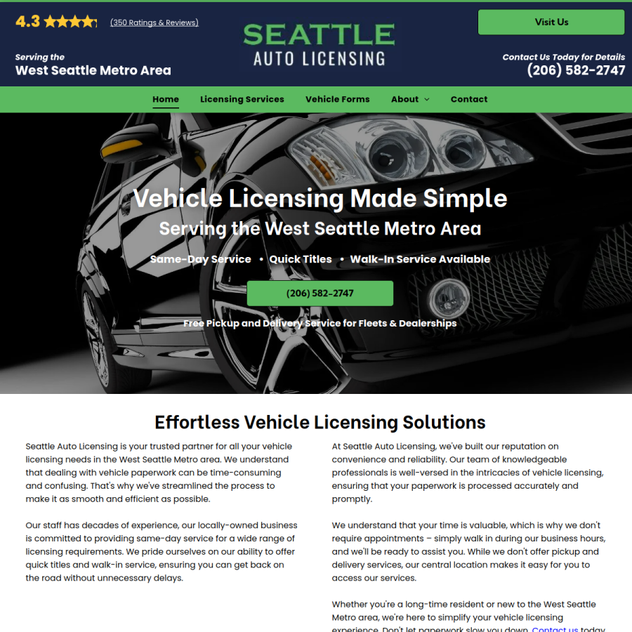 westseattleautolicensing.net homepage screenshot