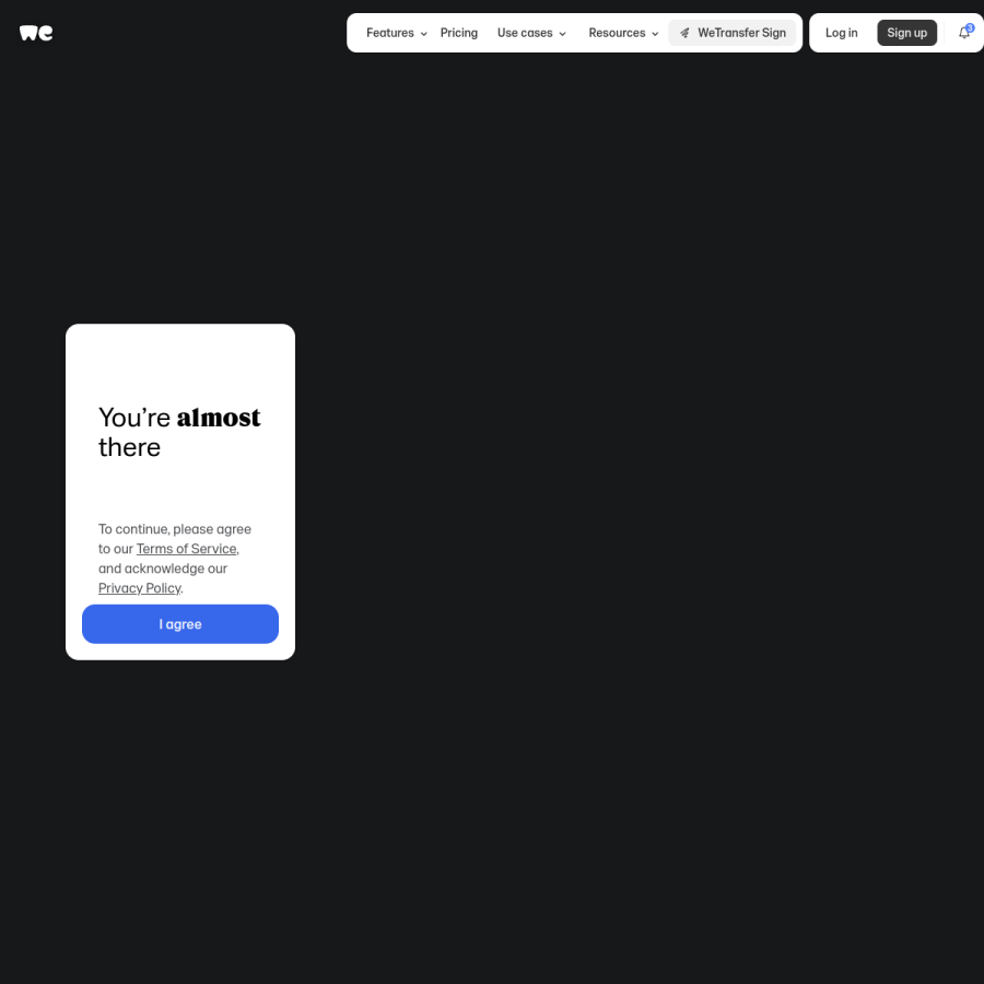 wetransfer.com homepage screenshot