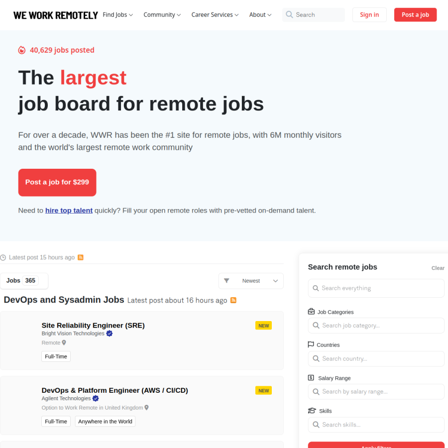 weworkremotely.com homepage screenshot