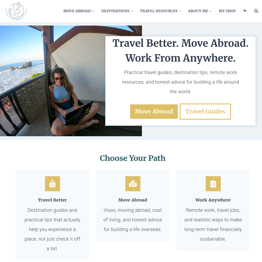 whereintheworldisnina.com homepage screenshot