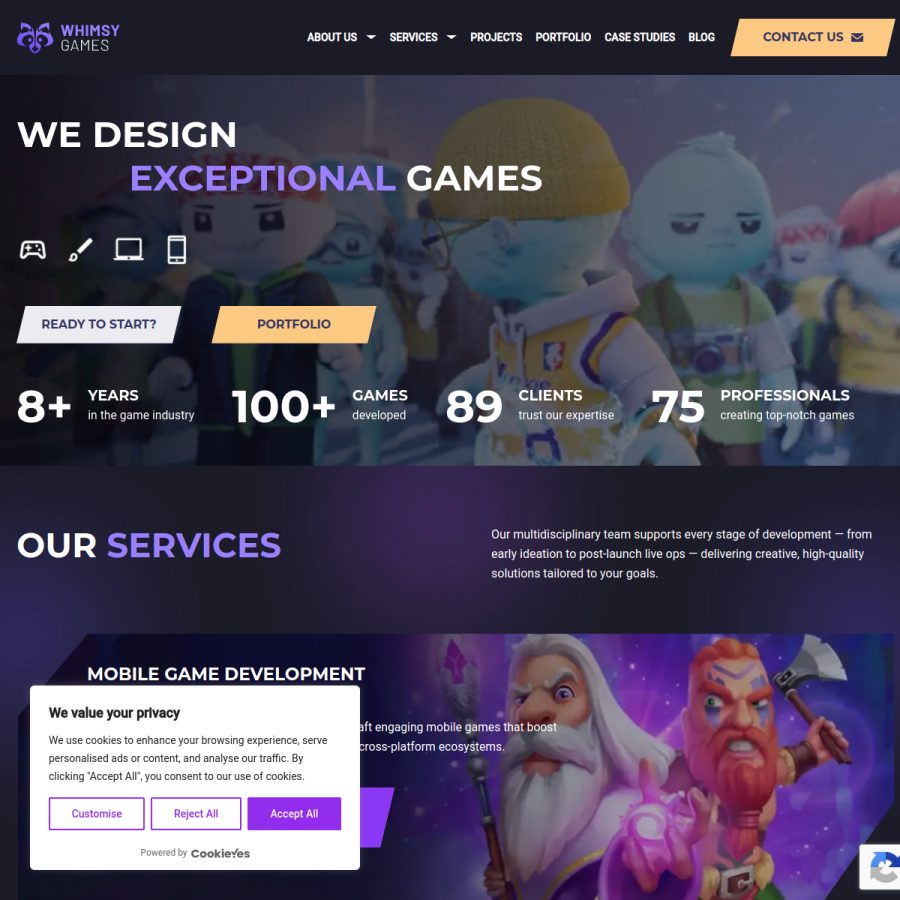 whimsygames.co homepage screenshot