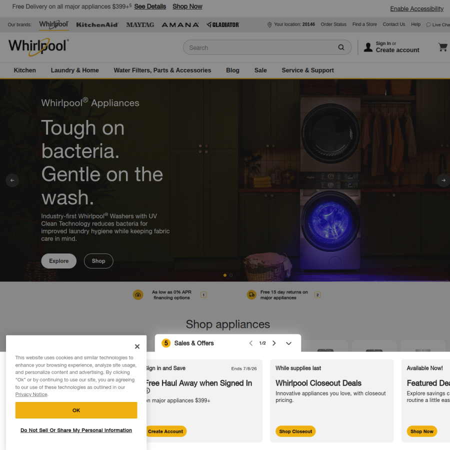 whirlpool.com homepage screenshot