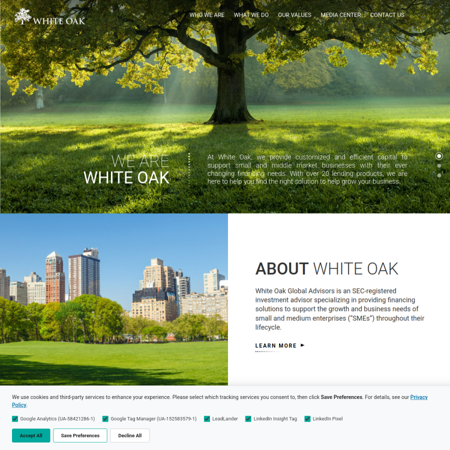 whiteoaksf.com homepage screenshot