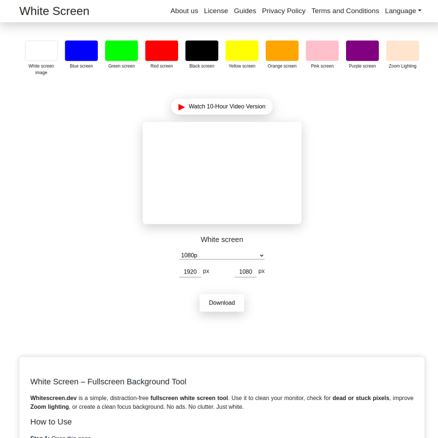 whitescreen.dev homepage screenshot