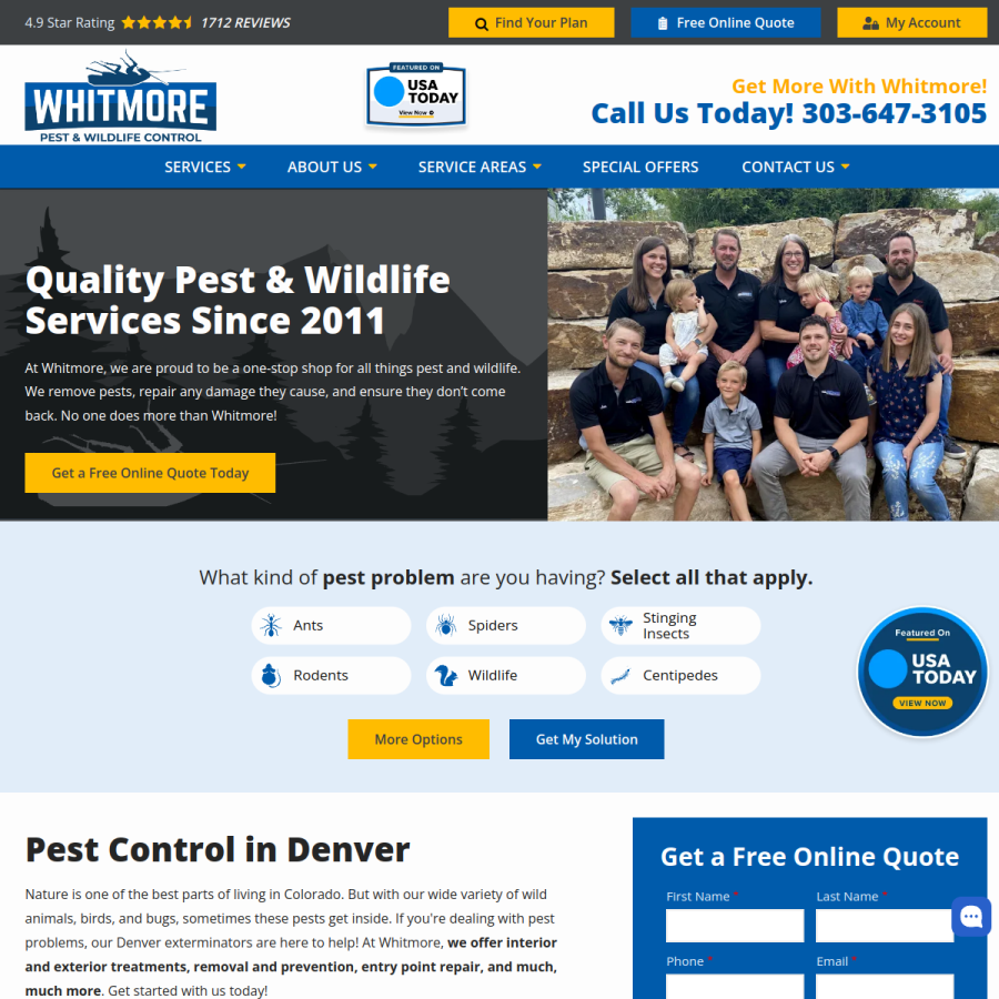 whitmorepestcontrol.com homepage screenshot