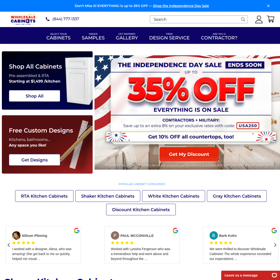 wholesalecabinets.com homepage screenshot