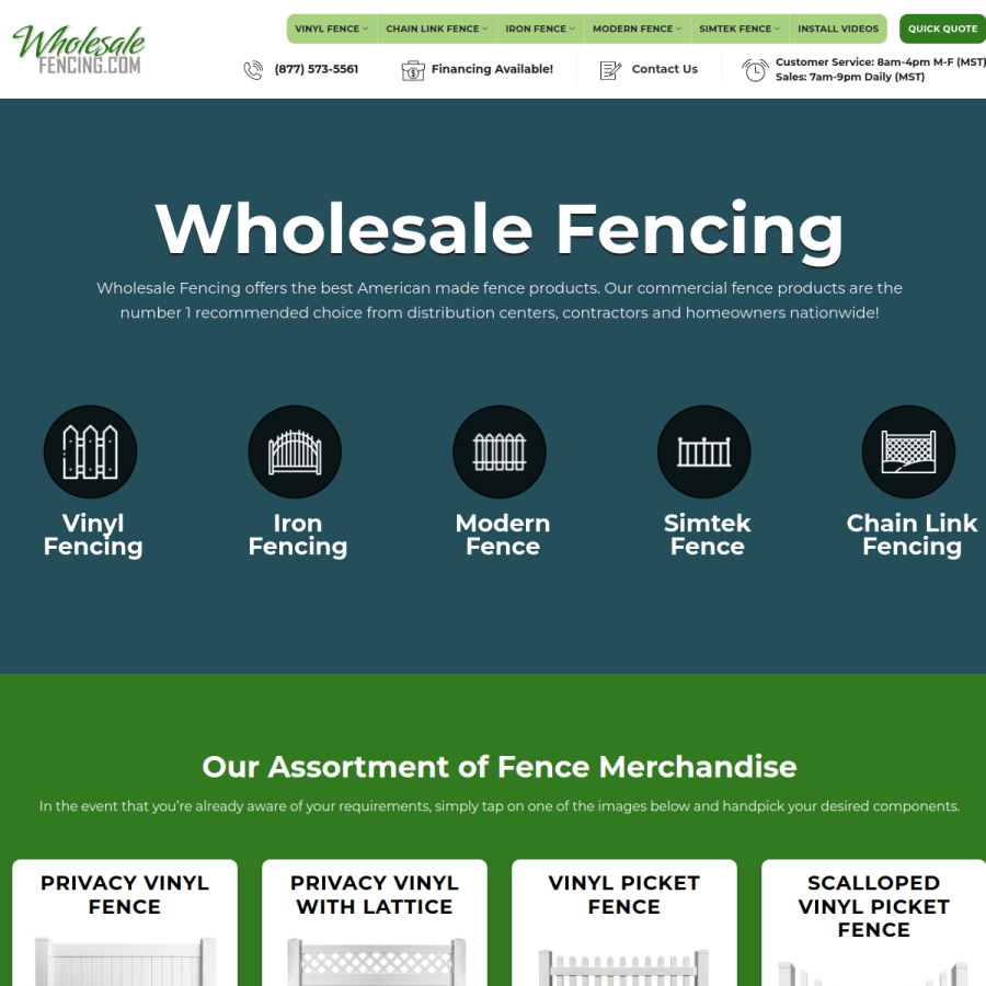 wholesalevinylfencing.net homepage screenshot
