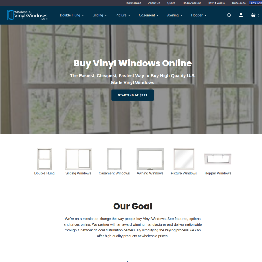 wholesalevinylwindows.com homepage screenshot