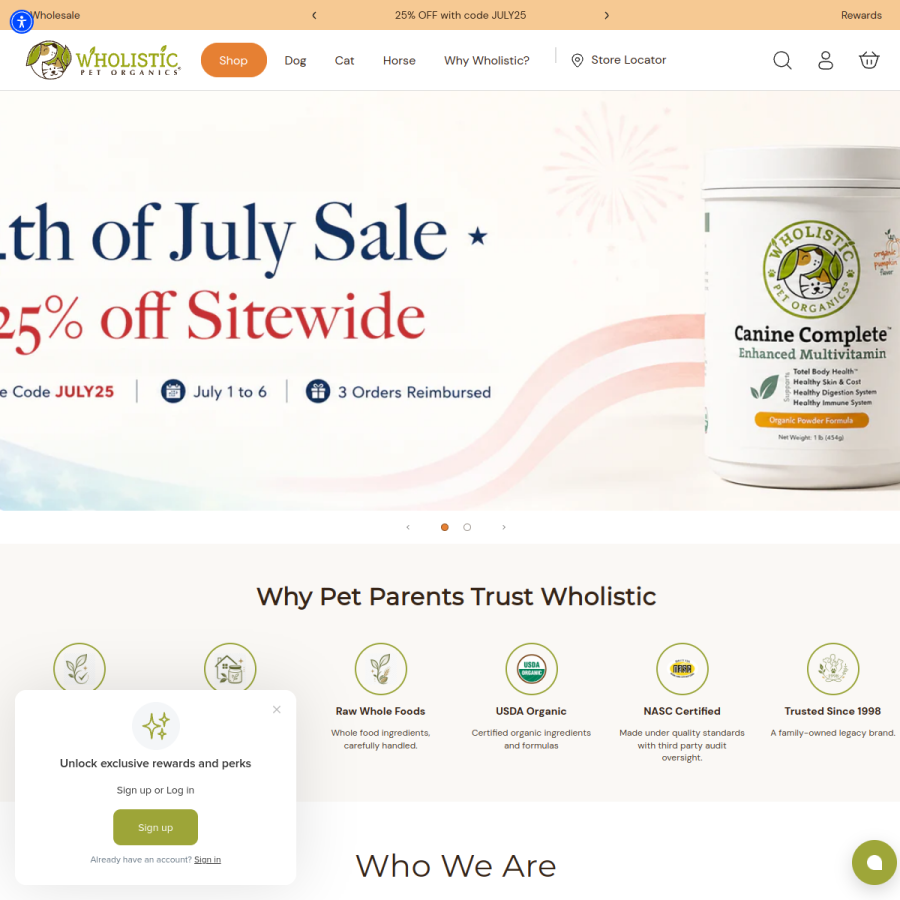 wholisticpetorganics.com homepage screenshot