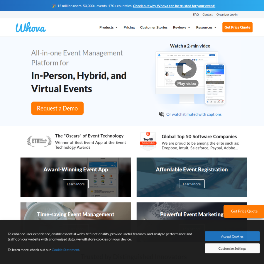 whova.com homepage screenshot