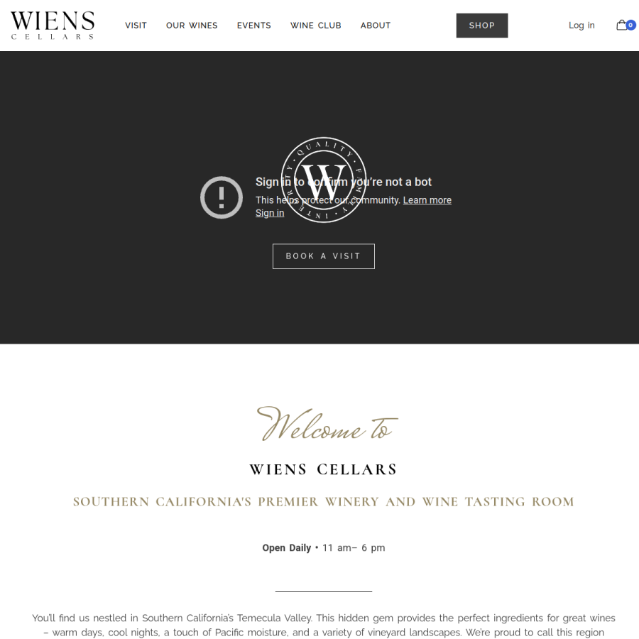 wienscellars.com homepage screenshot