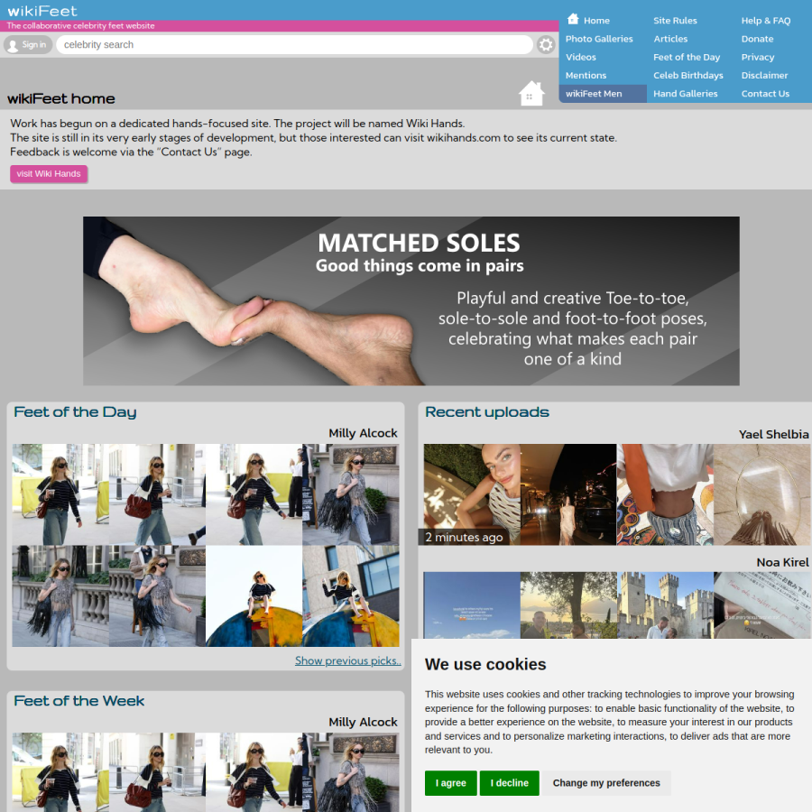 wikifeet.com homepage screenshot
