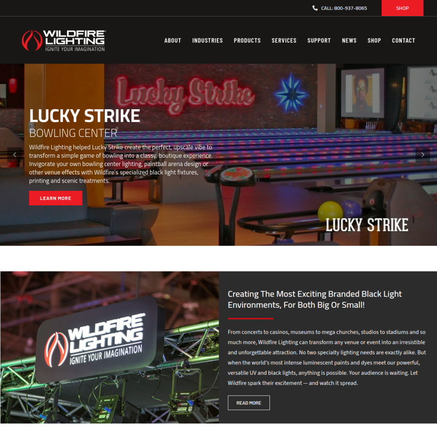 wildfirelighting.com homepage screenshot