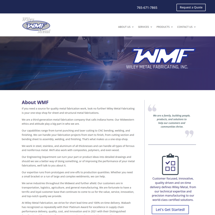 wileymetal.com homepage screenshot