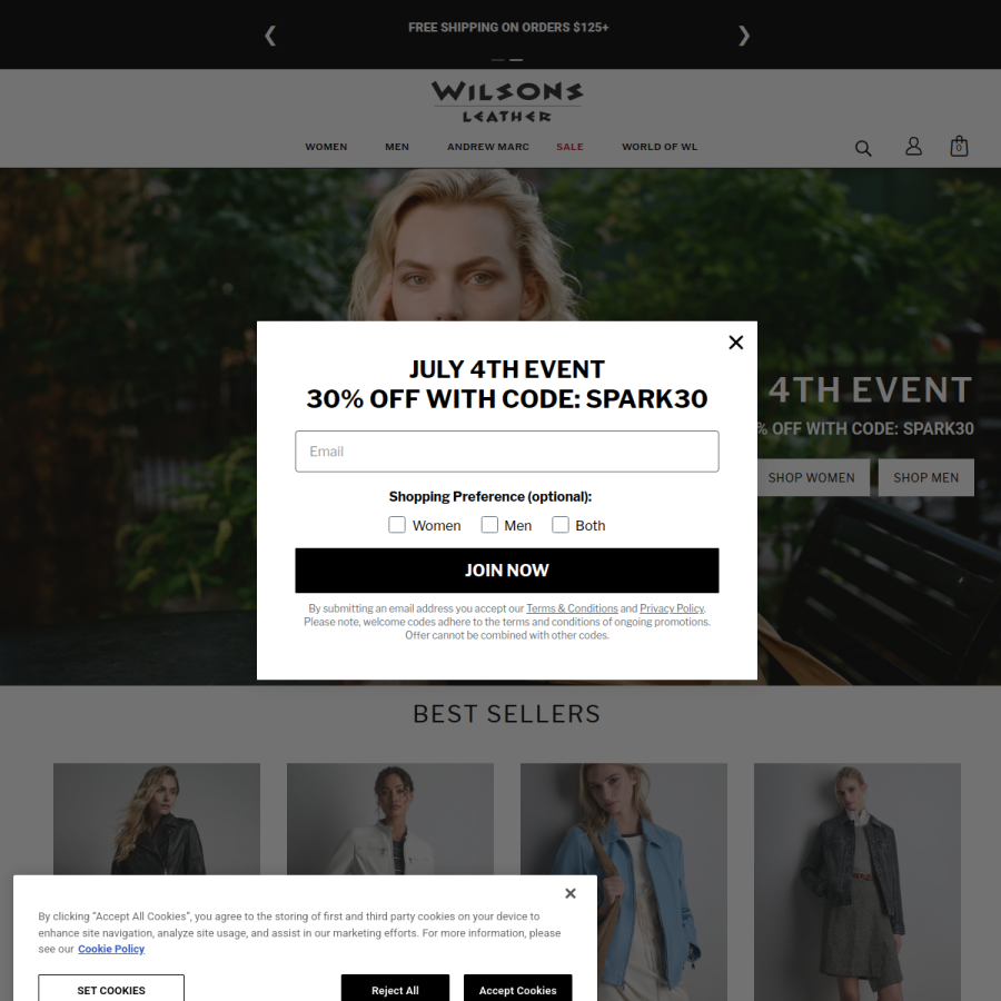 wilsonsleather.com homepage screenshot