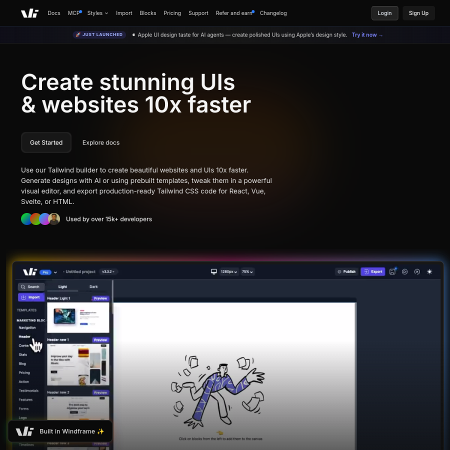 windframe.dev homepage screenshot