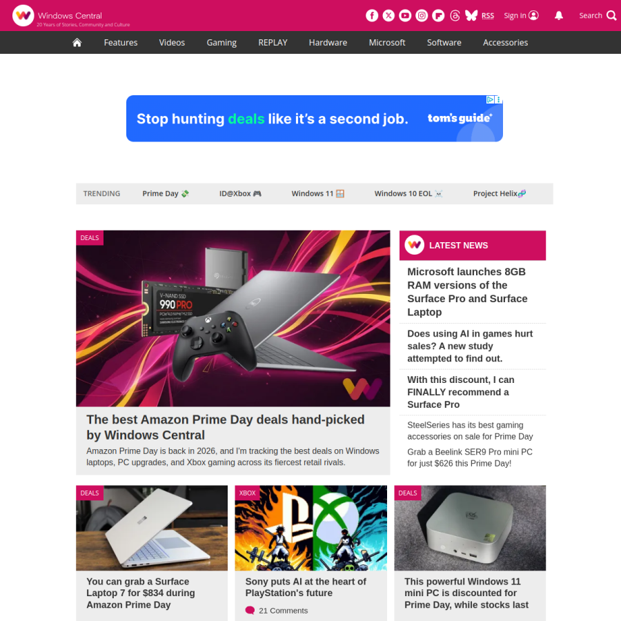 windowscentral.com homepage screenshot